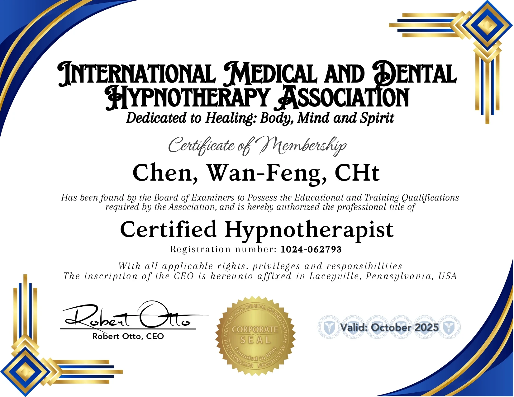 IMDHA Certified Hypnotherapist 證照